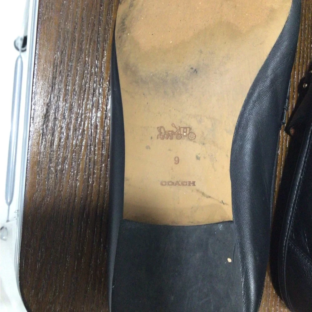 Coach Black Leather Slip-On Loafers with Gold Accent - Picture 4 of 6
